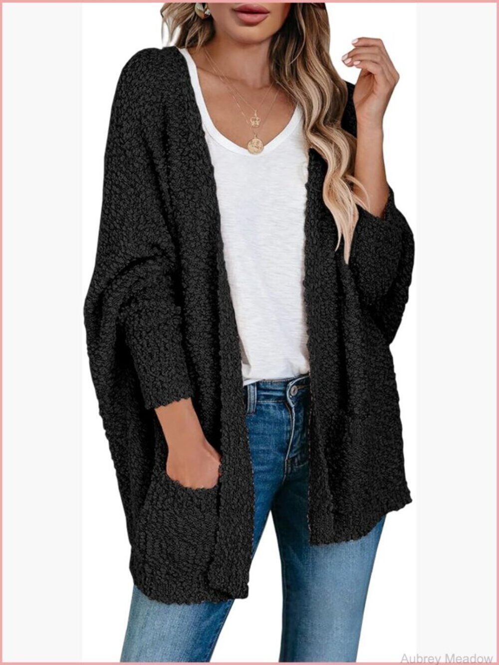 Chunky Oversized Batwing Cardigan Sweater Fuzzy Knit Open Front